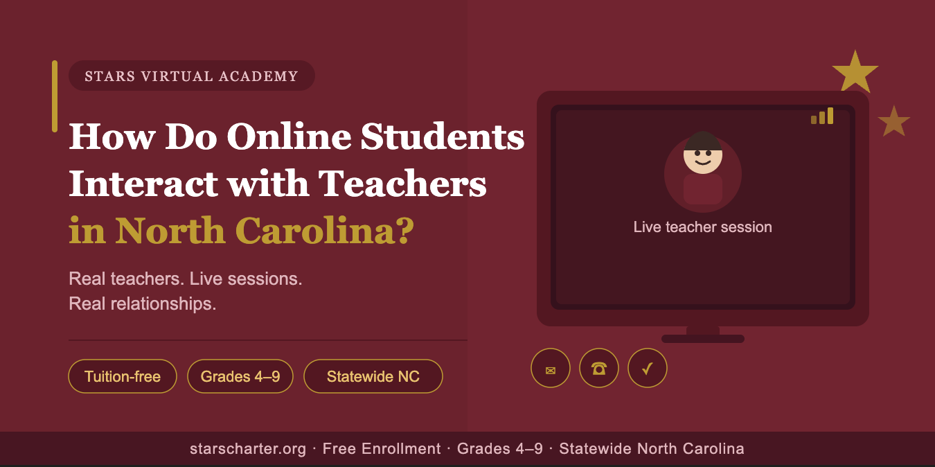 Online student in North Carolina interacting with a teacher during a live virtual session at STARS Virtual Academy