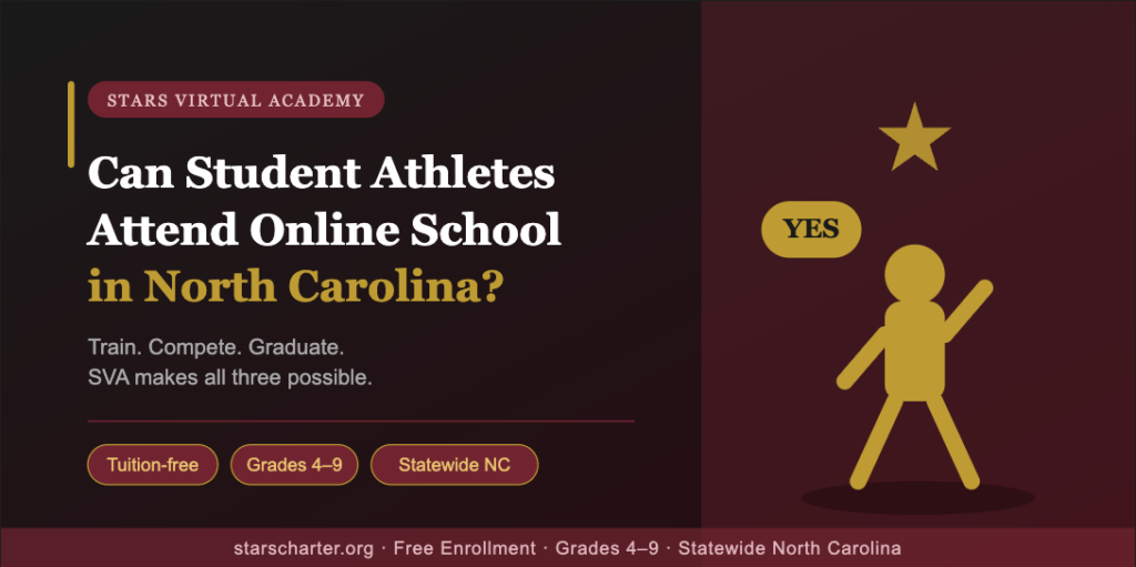 Student athlete completing online schoolwork between training sessions through STARS Virtual Academy in North Carolina