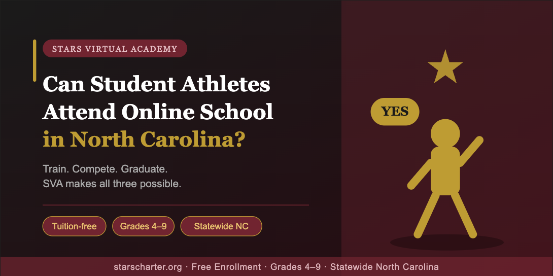 Student athlete completing online schoolwork between training sessions through STARS Virtual Academy in North Carolina
