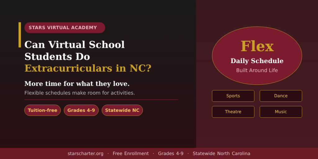 Virtual school student taking part in extracurricular performing arts activities in North Carolina